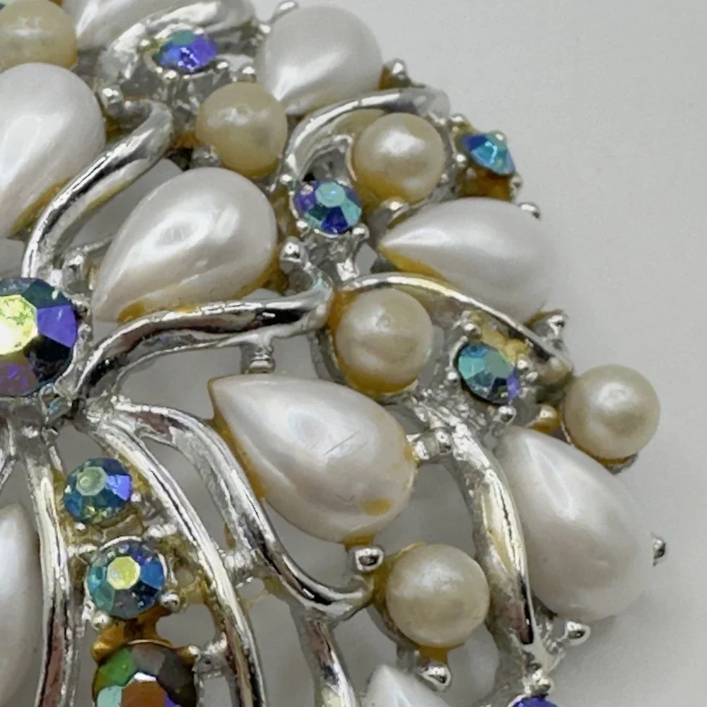 Vintage Brooch Lot 5 Rhinestone Enamel Faux Pearl Sailboat Flower Starburst Pins